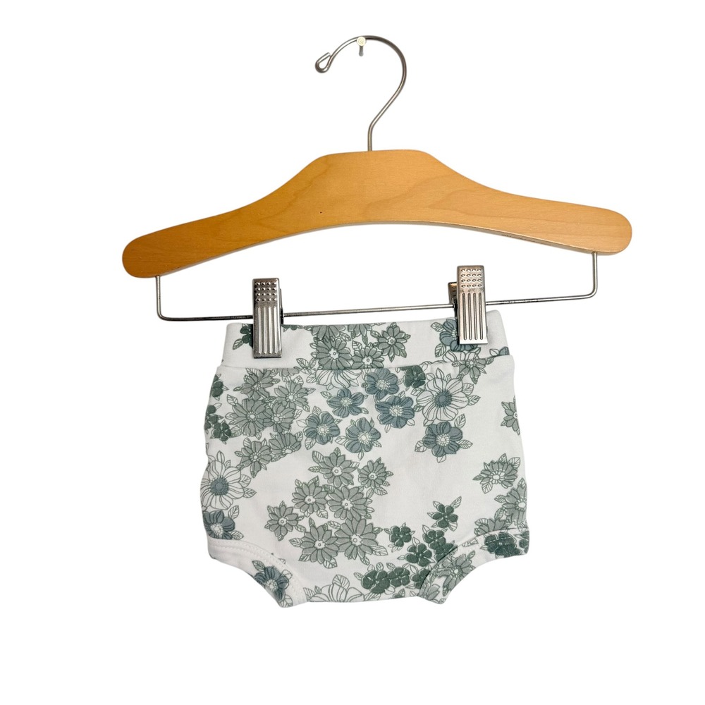 Kate Quinn Organic Cotton Sage Green Floral Ruffle Back Bummies 0-3M